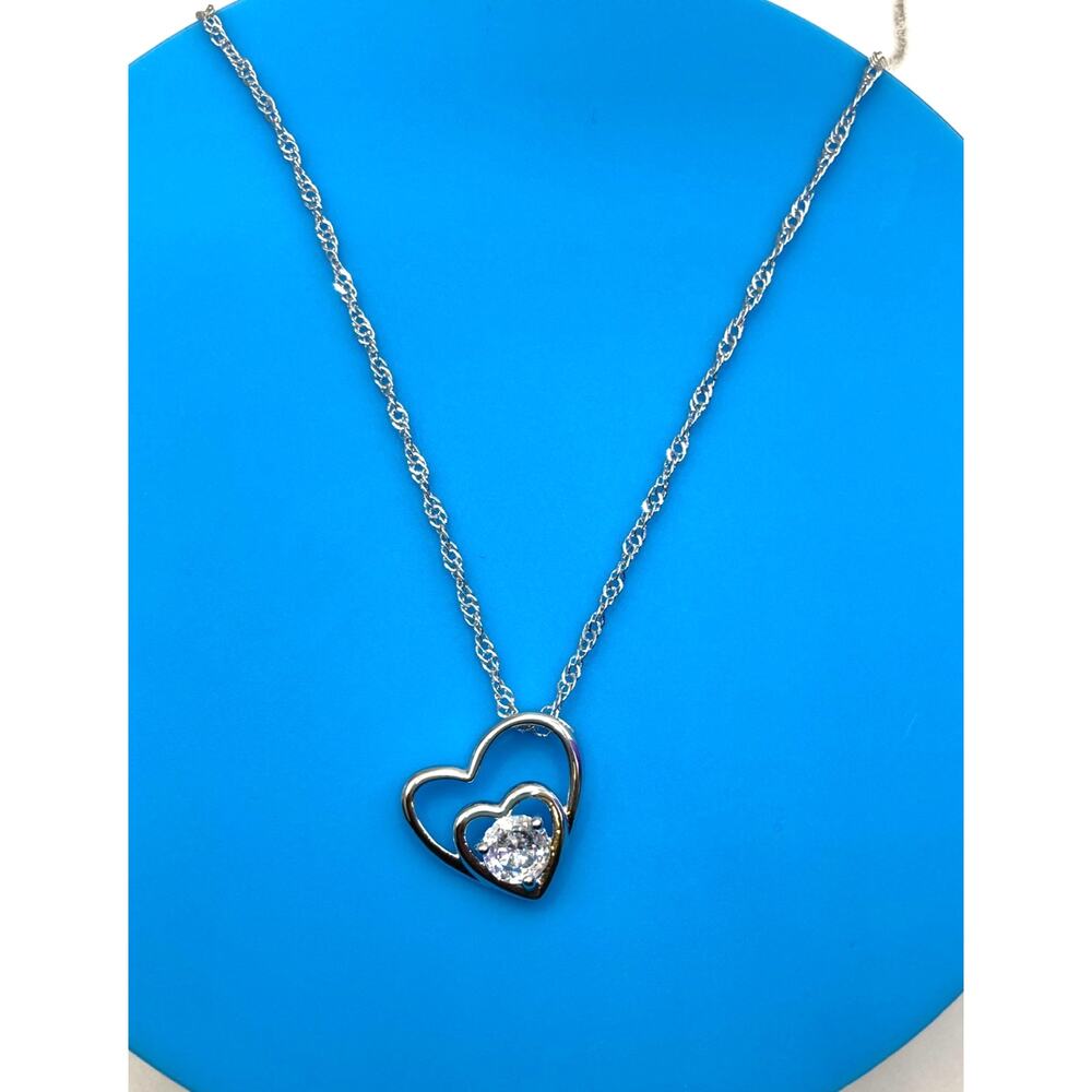 Double Heart Crystal Silver Overlay 19" Necklace Made with SWAROVSKI Elements